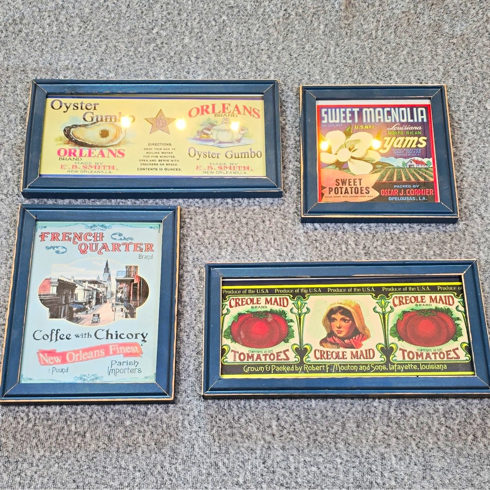 Set Of 4 Framed Louisiana Vintage Advertising Food Label Prints Multicolor